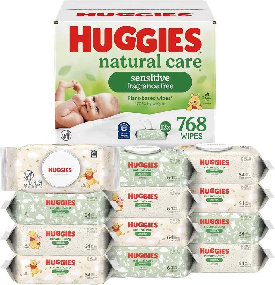 HUGGIES Natural Care Sensitive Baby Wipes, 12 Flip-Top Packs