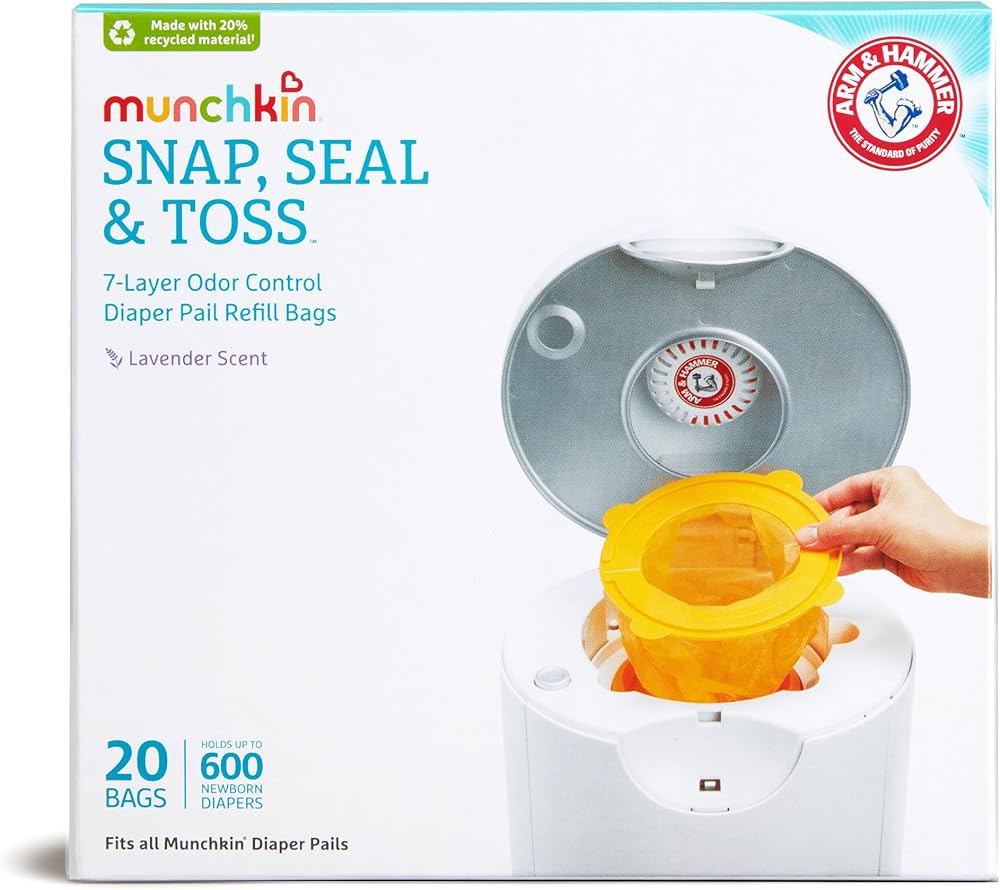 Munchkin Arm & Hammer Diaper Pail Snap, Seal & Toss Refill Bags, 20 Pack