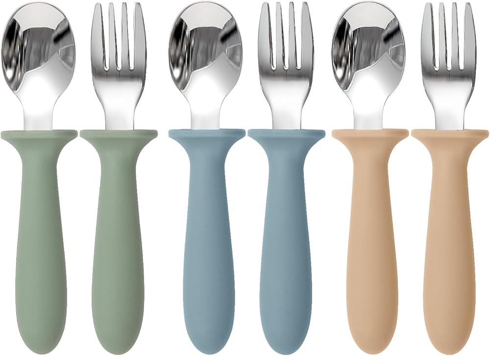 Toddler Utensils with Silicone Handles, 6 Pack